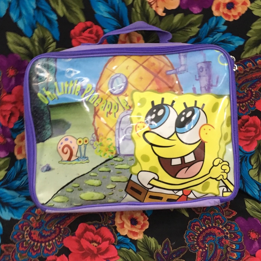 VINTAGE SPONGEBOB SQUAREPANTS HANDLE BAG STORAGE PURPLE ZIP UP